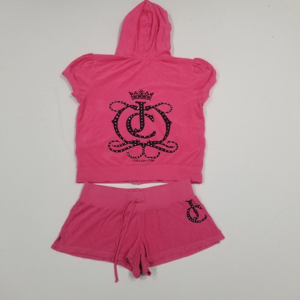 Pink Juicy Couture Tracksuit Terry Matching 2 Piece Set Medium XL Short Jacket